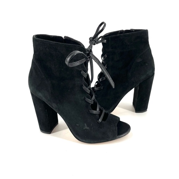 Sam Edelman Black Suede Yvie Lace Up Ankle Bootie - Picture 1 of 7